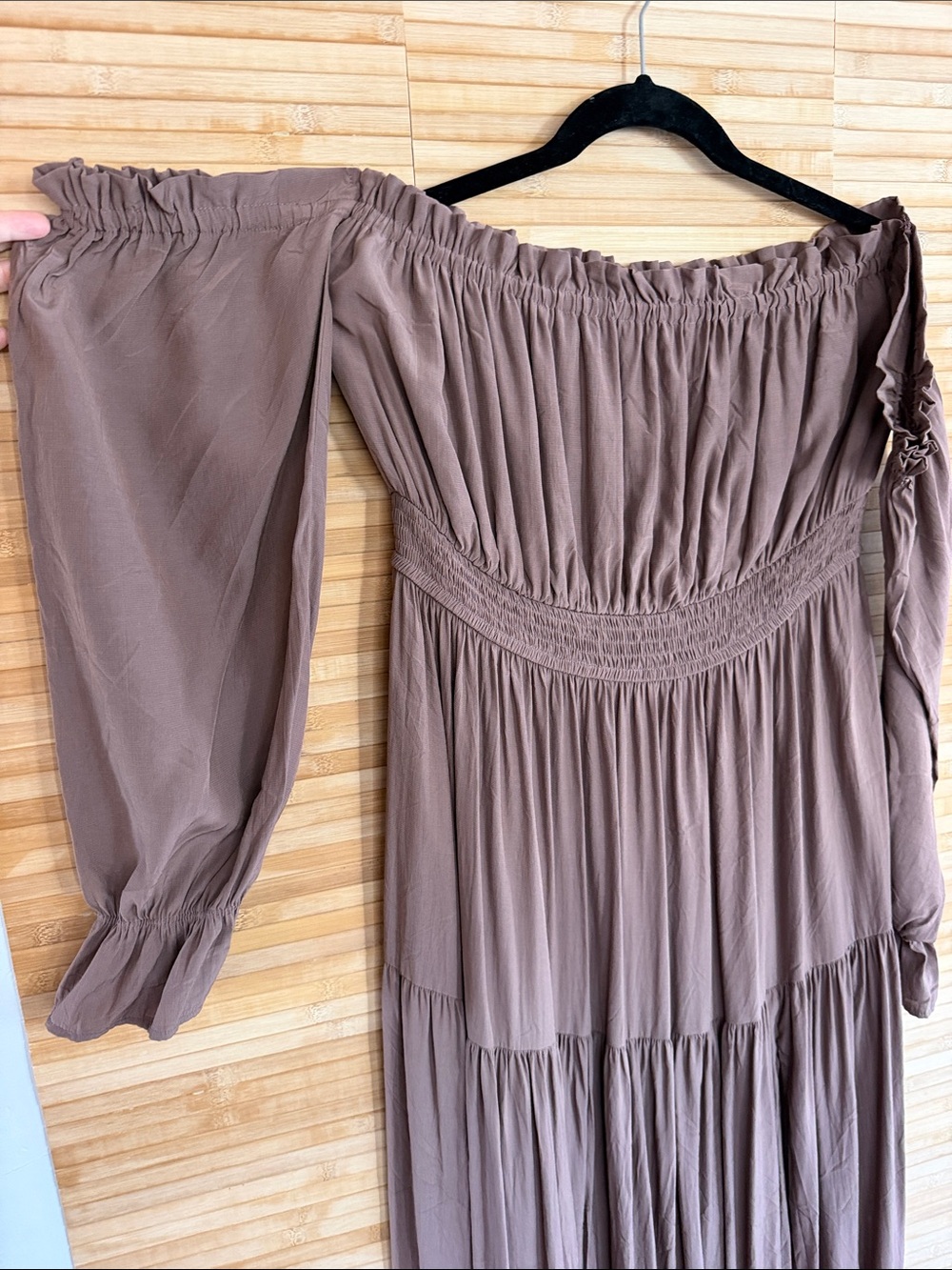 Off-Shoulder Maxi Dress in Coco Brown